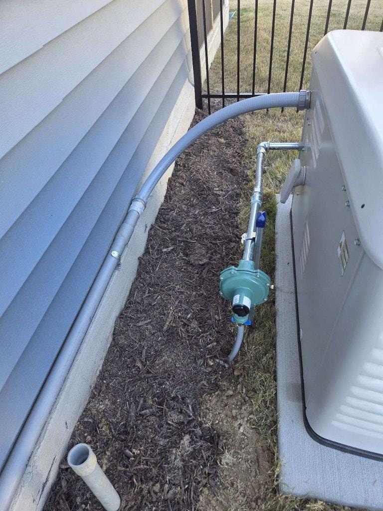 Residential gas line and regulator installation for standby generator